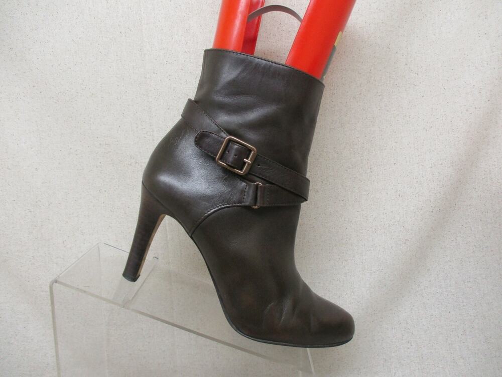 ANN TAYLOR Womens Brown Leather Side Zip Buckle Ankle Boots Bootie Sz 8.5 M GUC